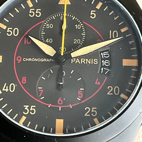 Handsome 42mm Parnis Pilots Quartz Chronograph w Date Matching NATO Strap - Picture 2 of 11